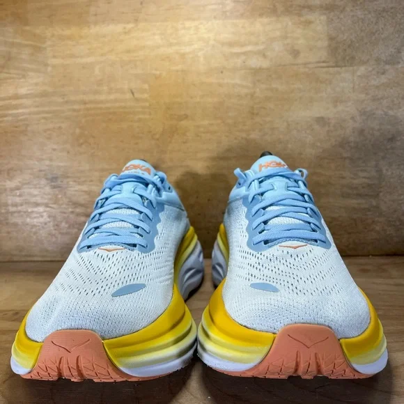 Hoka One One Bondi 8 REFLECTIVE Womens Sz 9.5 Running Shoes Sneakers Blue Yellow - Picture 3 of 13